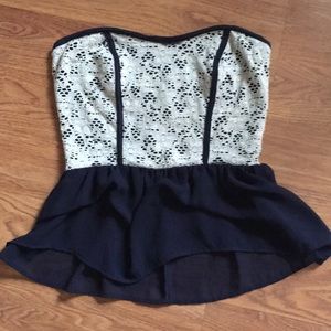 Blue and White Strapless Top